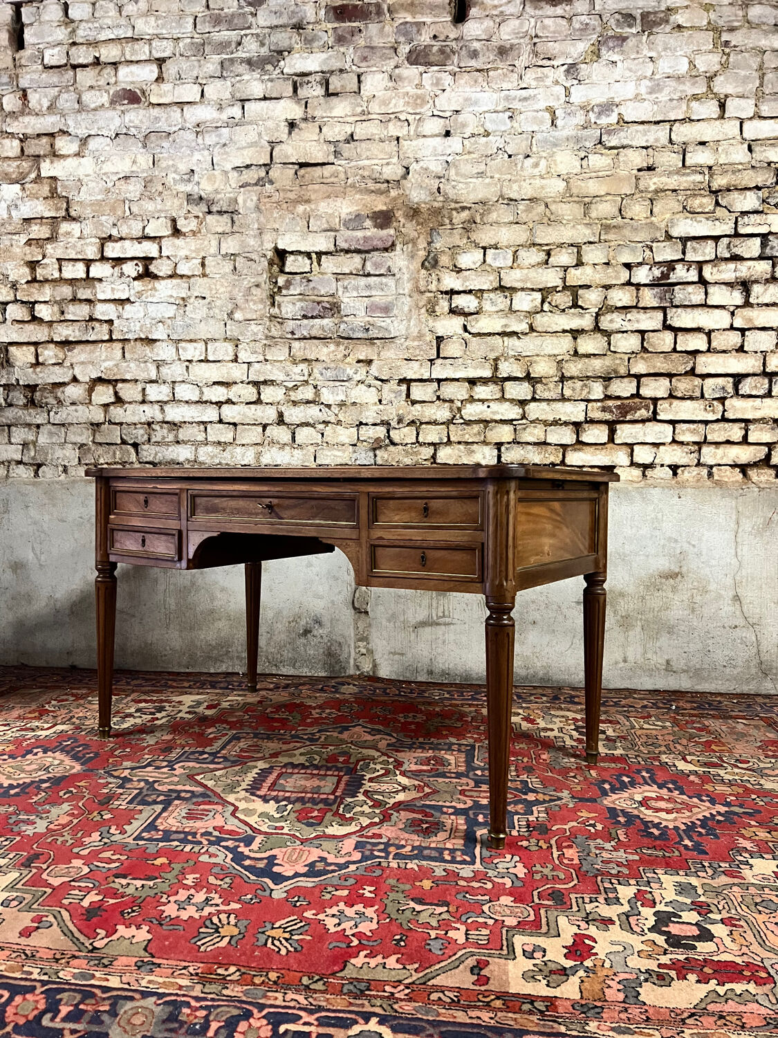 Flat mahogany desk Louis XVI XIX style Century