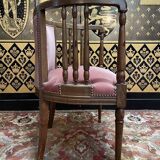English office chair in mahogany and pink velvet