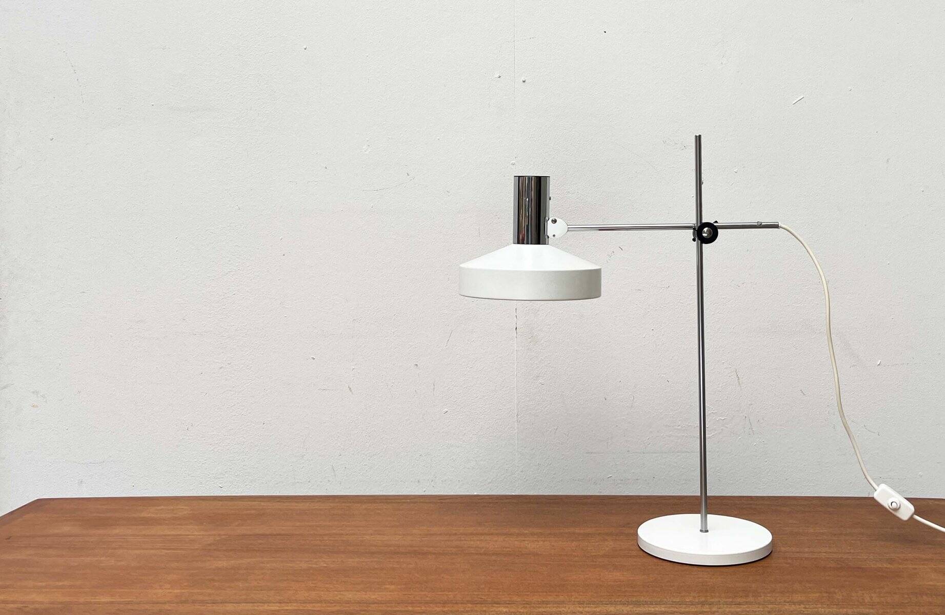 Mid-Century Modern German Minimalist White and Chrome Table Lamp from Kaiser Leuchten, 1960s