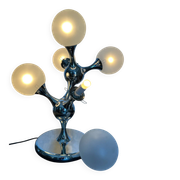 Unique table lamp with a chrome frame and opaque glass globes, 1970s, Space Age, Atomic Age, Sputnik