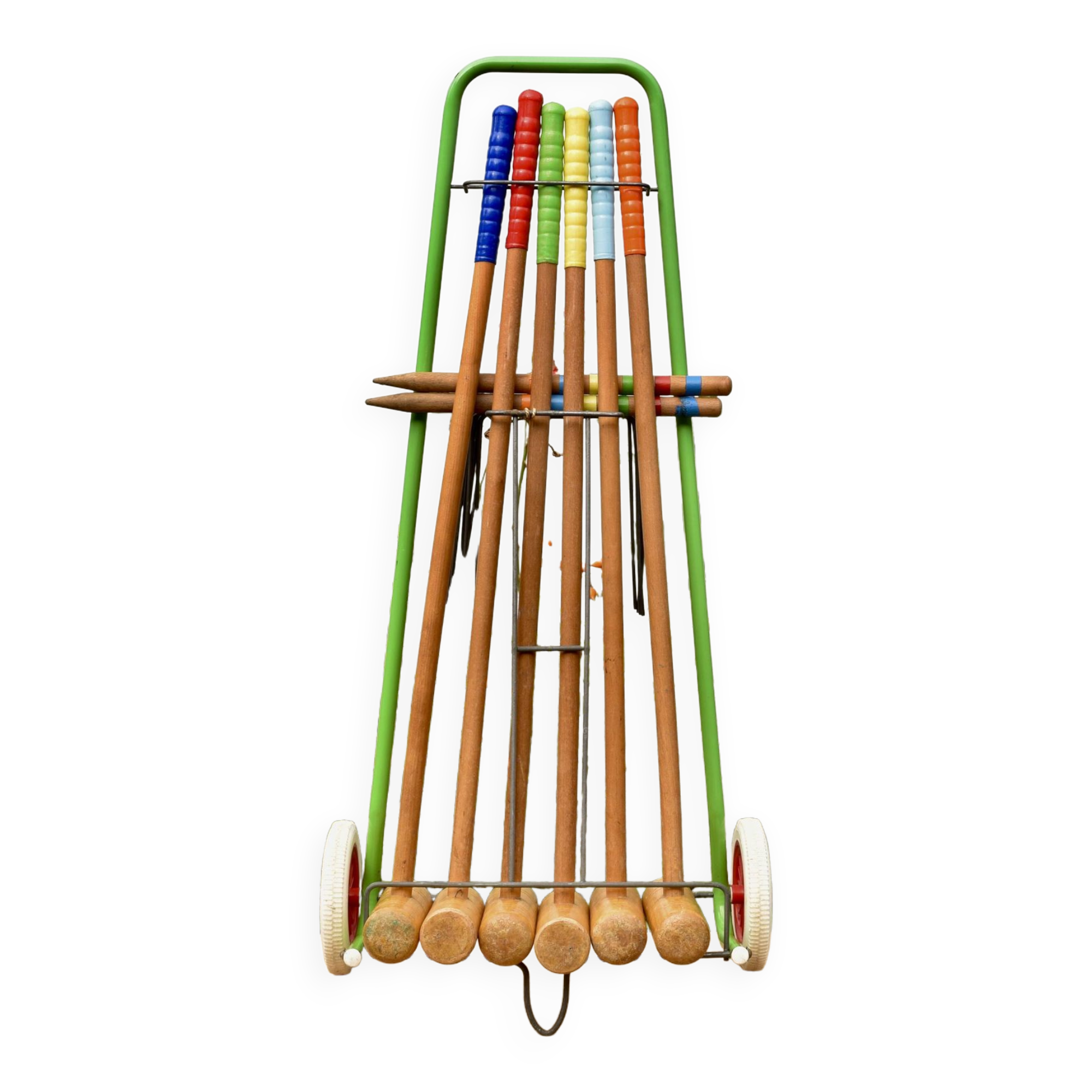Old large wooden croquet game - metal cart - 1970