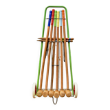 Old large wooden croquet game - metal cart - 1970