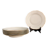 Set of 6 flat plates in white porcelain with gold borders