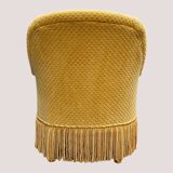 Fauteuil crapaud vintage jaune moutarde velours floqué