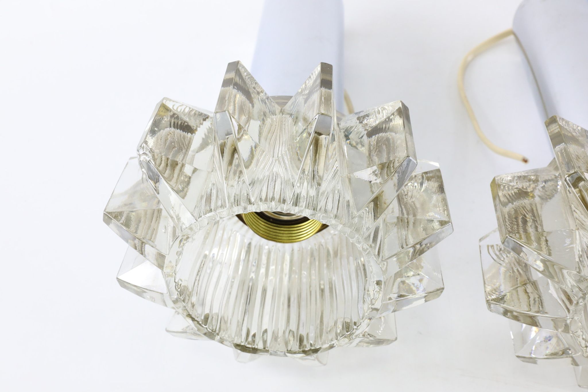 Pair of glass pendant lamps, Boréns Borås, 60/70s.