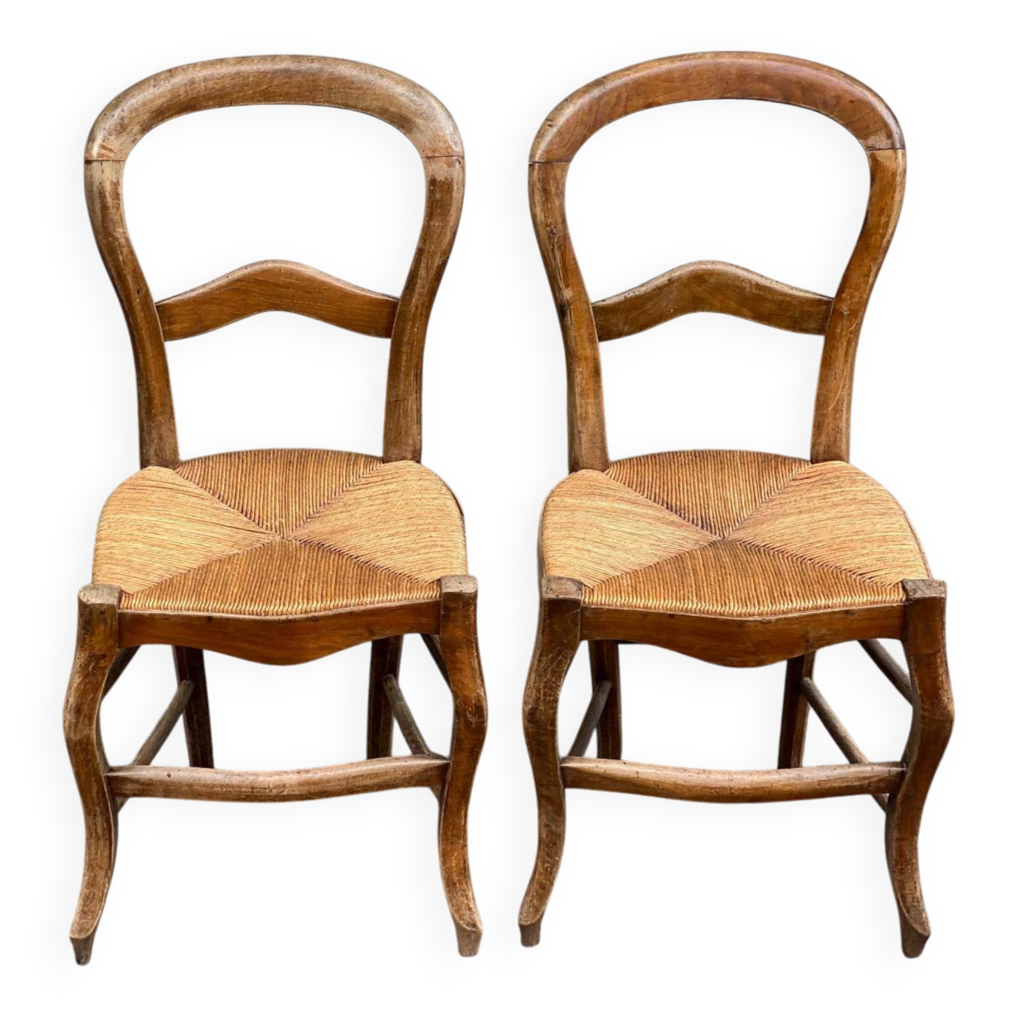 2 Louis Philippe chairs, solid curved wood and straw