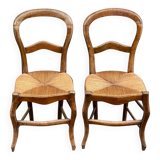 2 Louis Philippe chairs, solid curved wood and straw