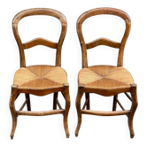2 chaises louis philippe bois massif courbé et paille