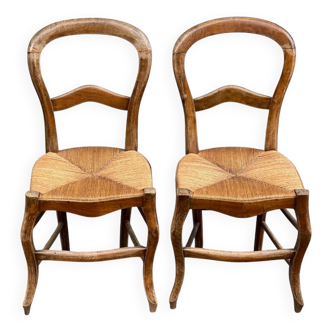 2 chaises louis philippe bois massif courbé et paille