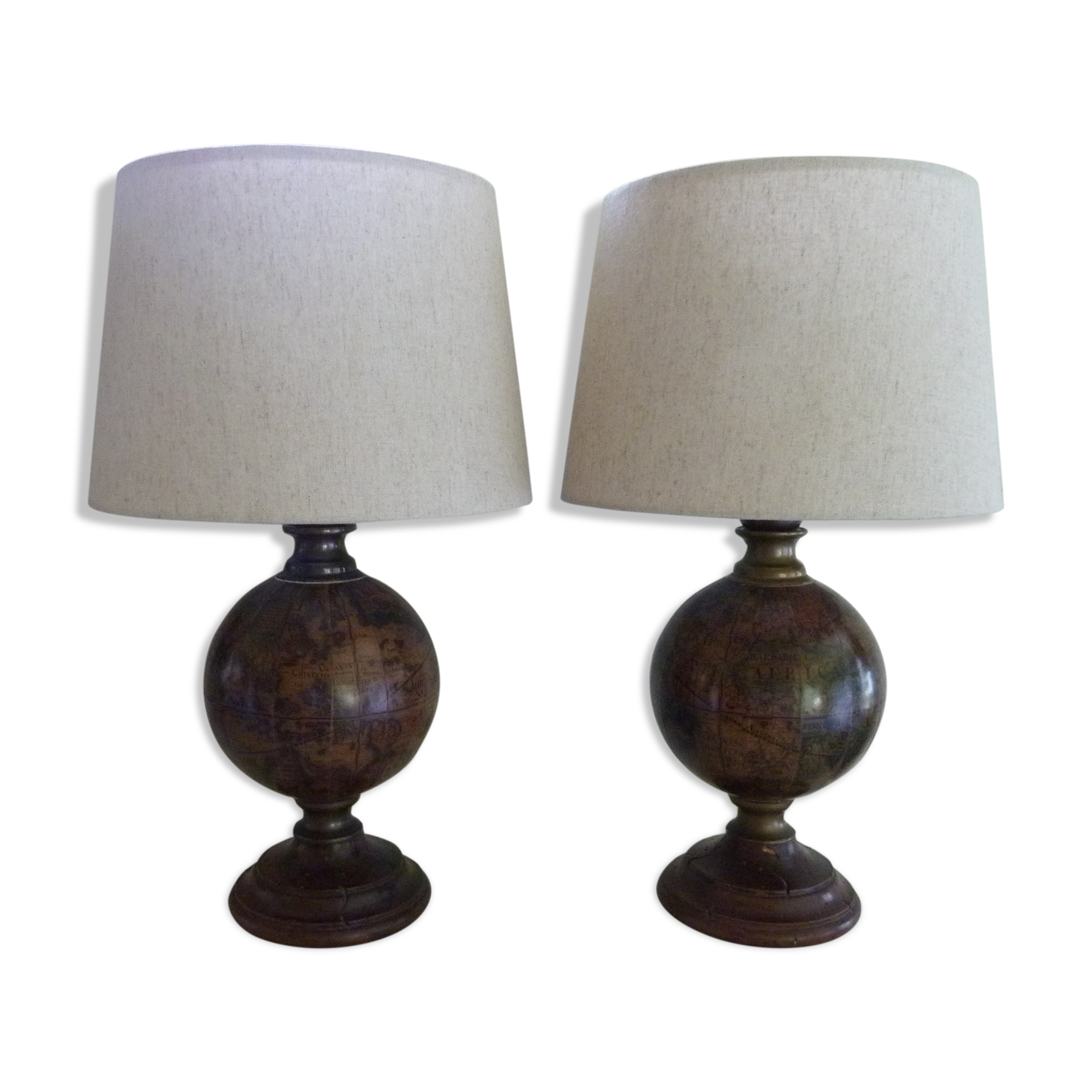 Pair of world map lamps