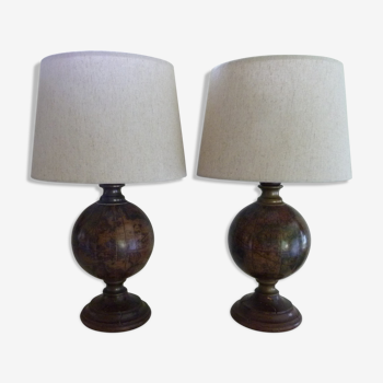 Pair of world map lamps