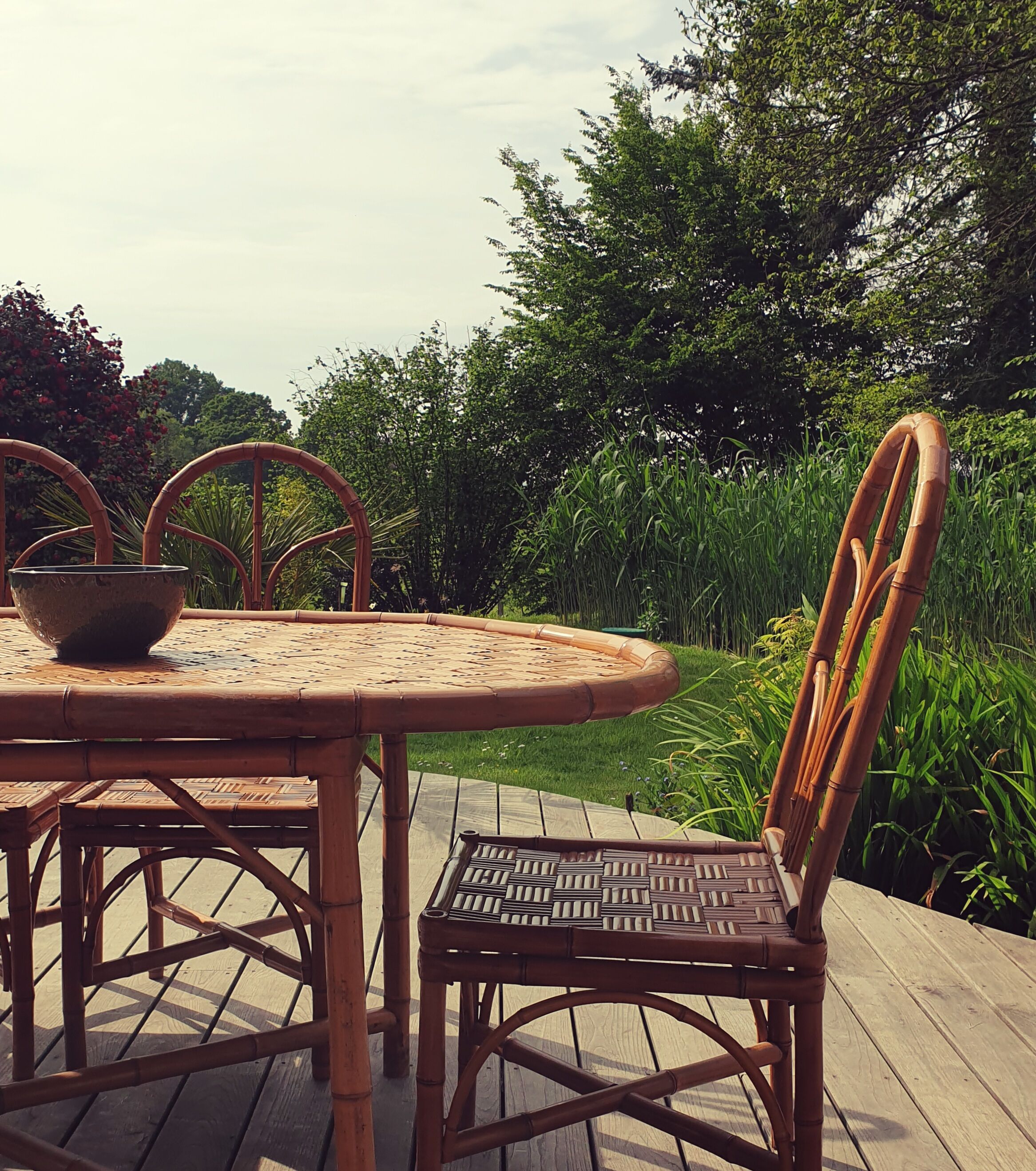 Vintage Madagascar bamboo dining table 80s