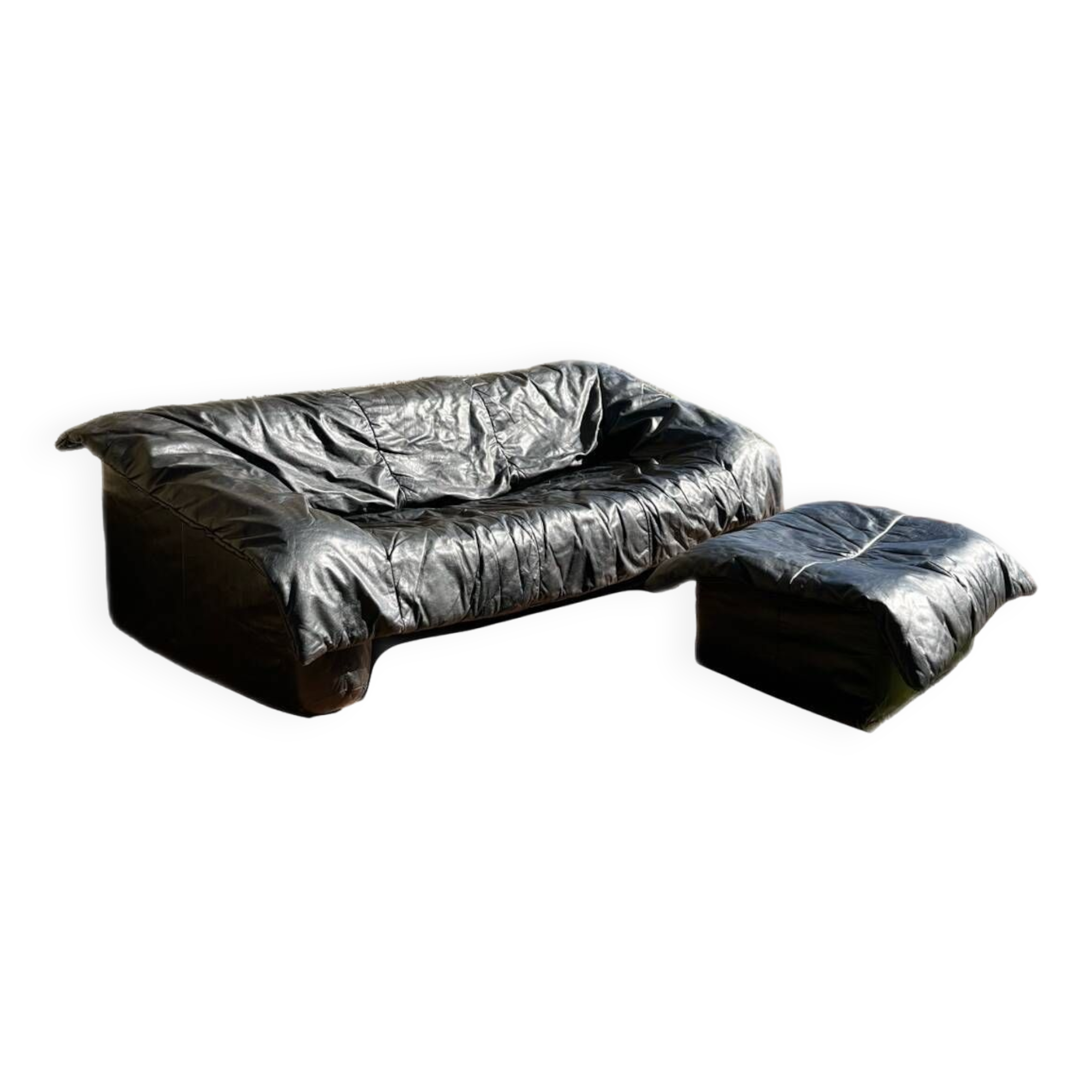 Flou Flou sofa in full grain black leather, Ligne Roset, De Pas, D'urbino, Lomazzi (1988)