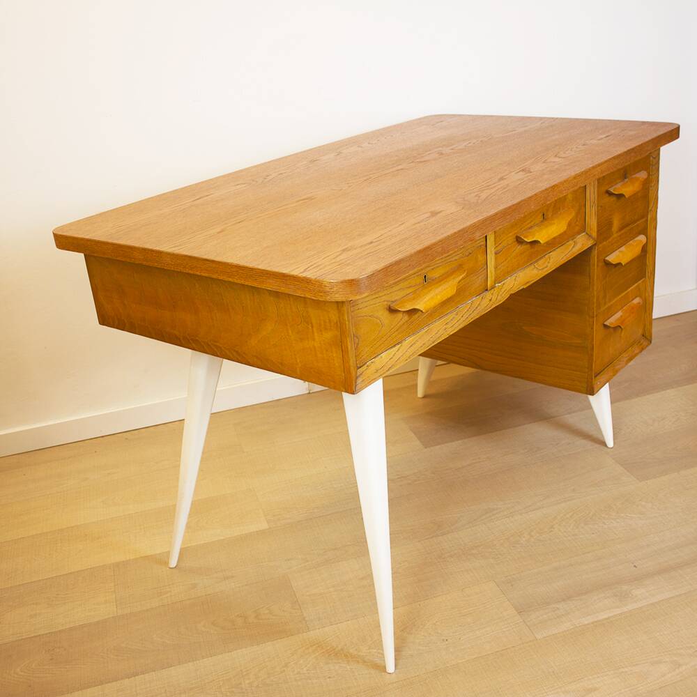 Bureau en chêne du milieu du siècle, Espagne, années 1950