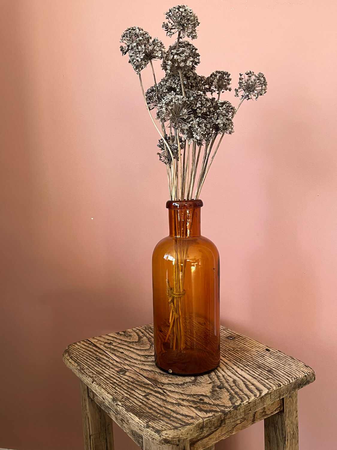 Amber glass bottle vase