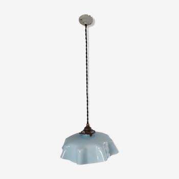 Art deco blue opaline glass hanging lamp