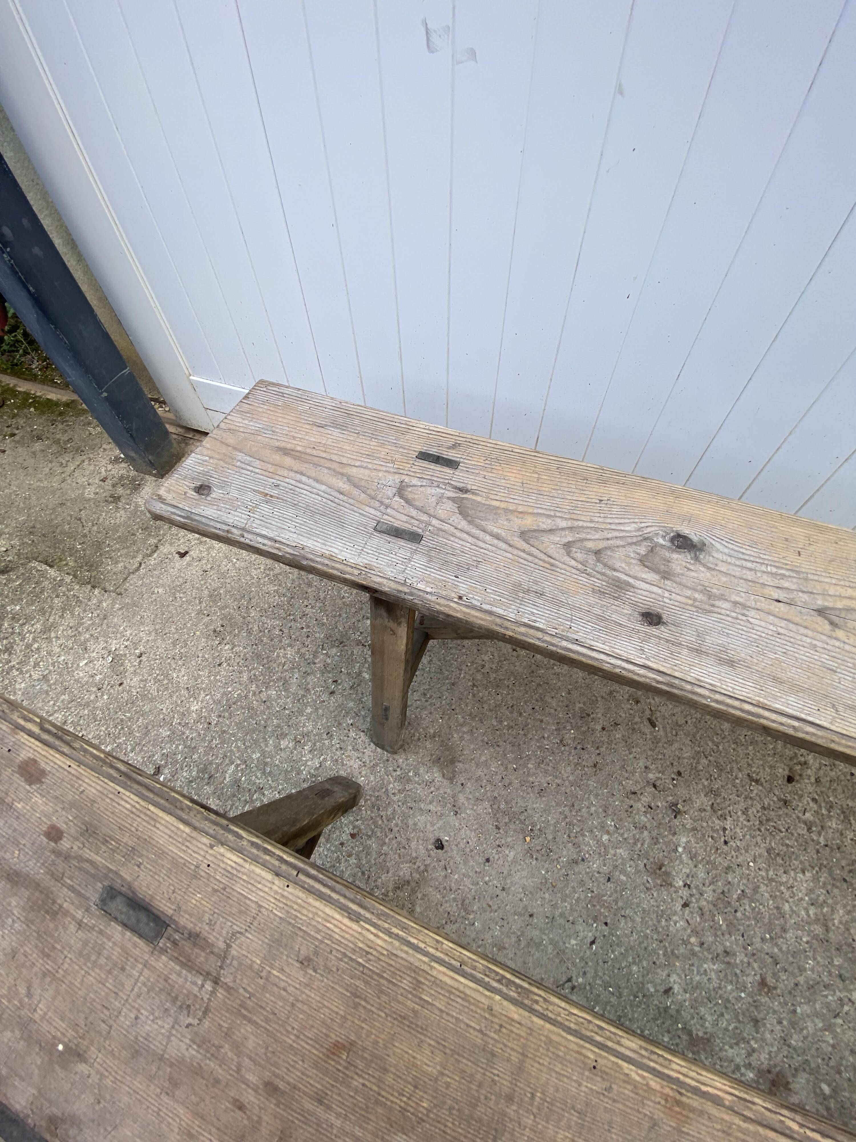 Pair of solid wood farmhouse benches 220cm for rustic farmhouse table.
