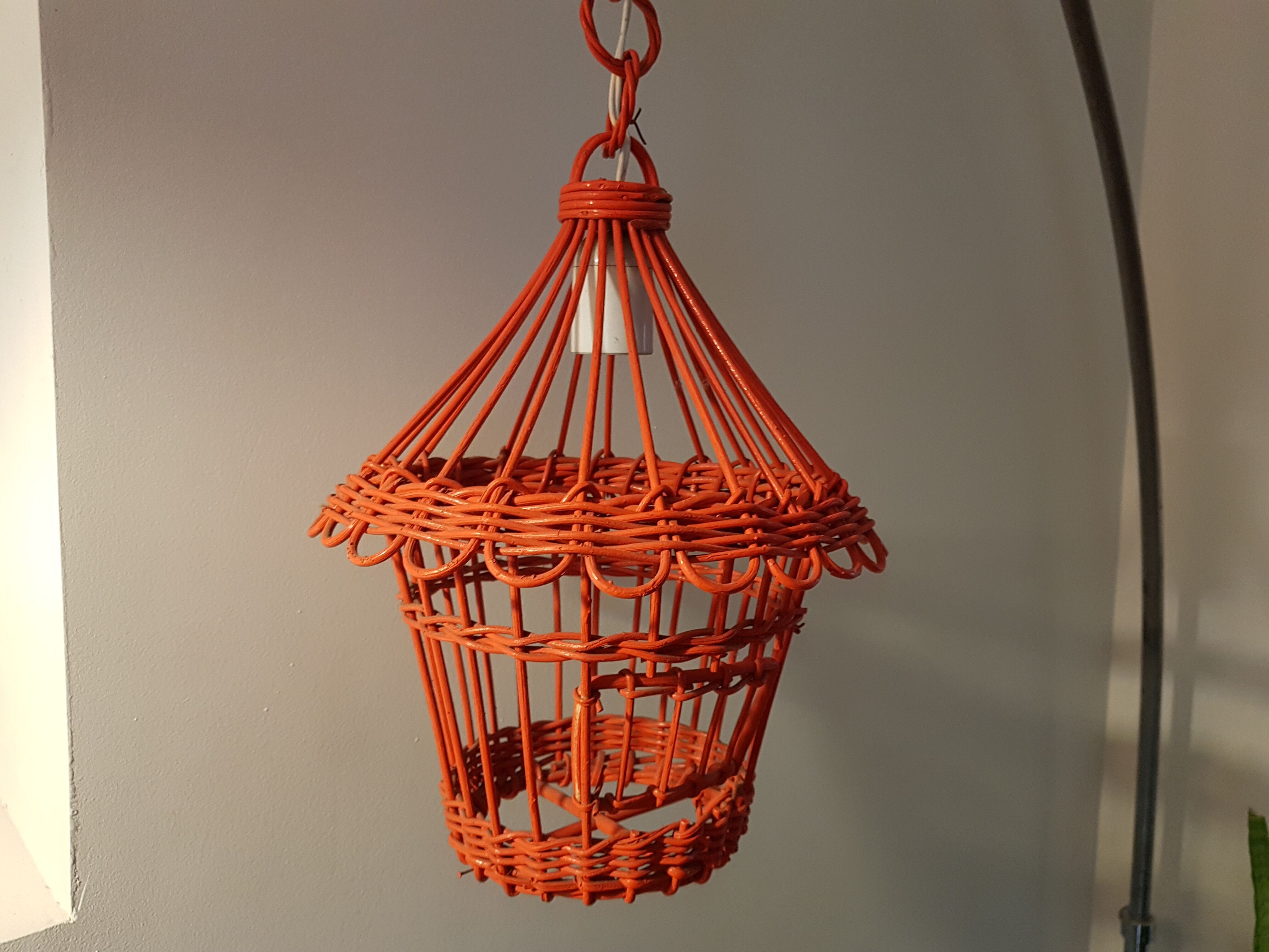Hanging rattan bird cage orange vintage