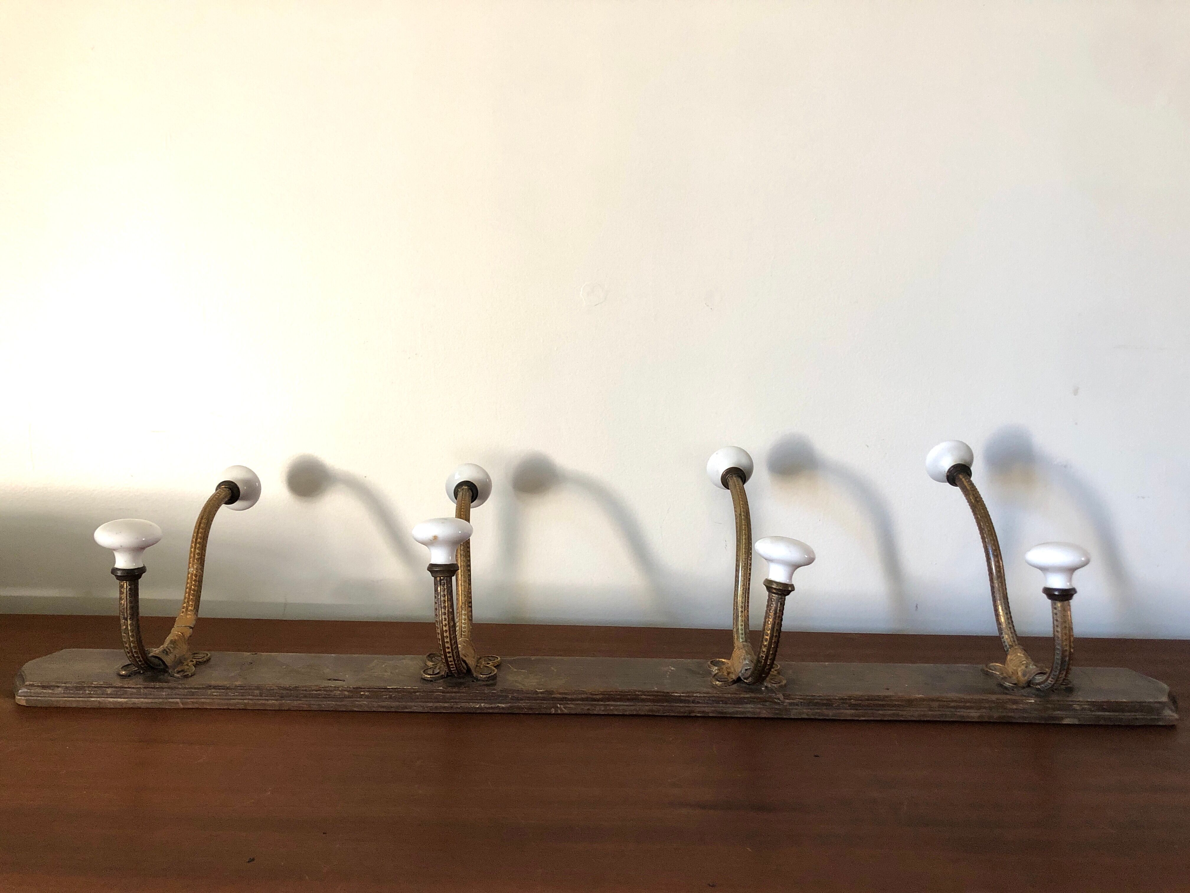Coat rack 1900 in wood, ceramic and wrought iron