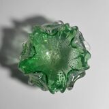 Green Silver leaf particles ash tray by Barovier Toso Murano