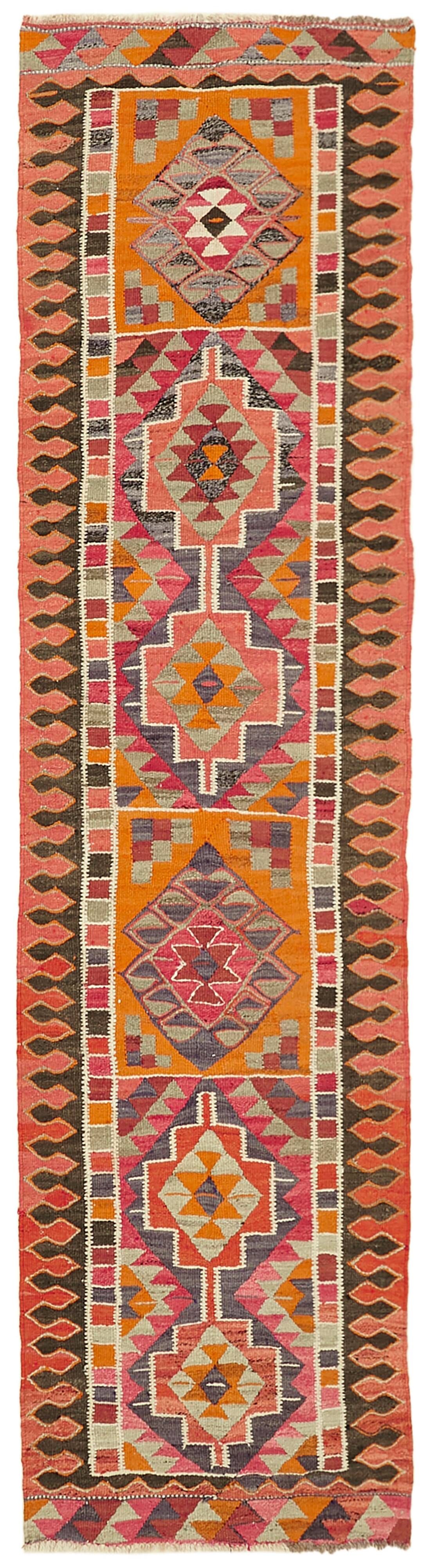 Turkish Handwoven Vintage Herki Kilim 94 cm x 346 cm