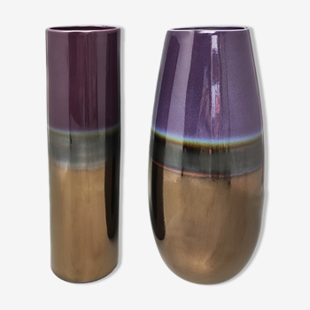 Paire de vases en céramique des années 1970 par F.lli Brambilla. Fabriqué en Italie