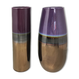 1970s Stunning Pair of Vases in Ceramic by F.lli Brambilla. Made in Italy