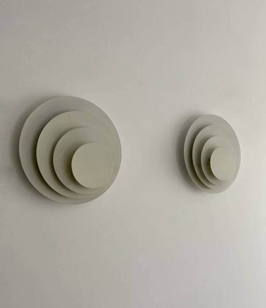 Pair of vintage geometric wall lights, white lacquered metal, Germany 1980s