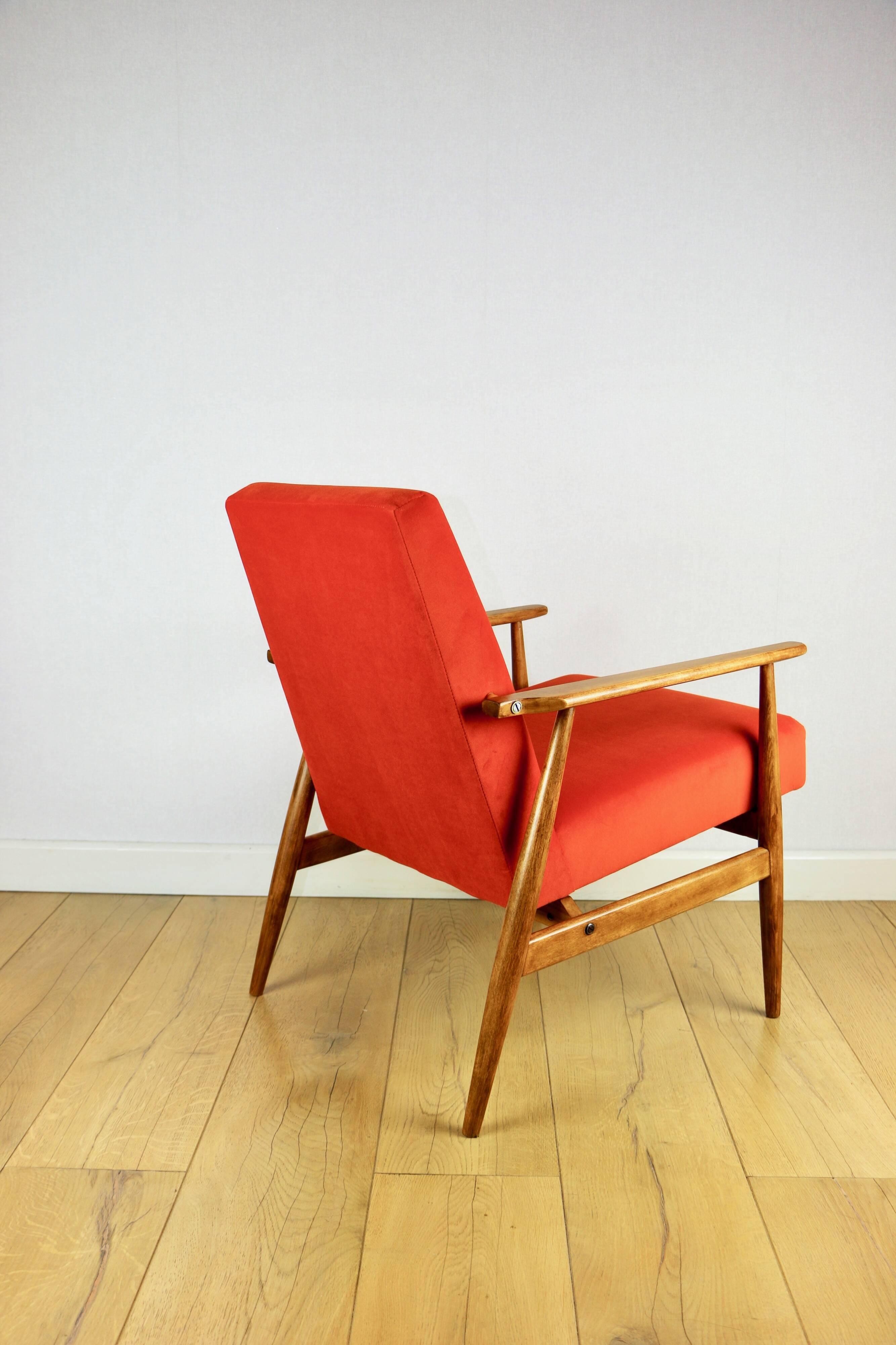 Armchair 'Lis', 1970s design by Henryk Lis, orange - 2 pieces available