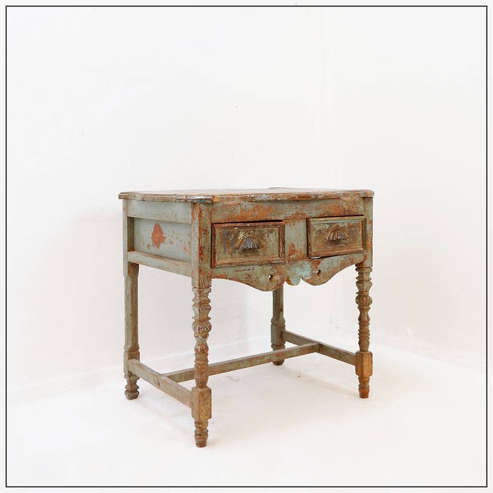 Side table with 2 drawers in patinated wood - 20th century