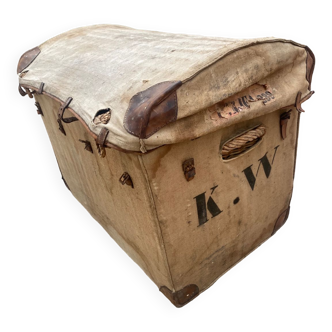 Old vintage rattan maritime trunk