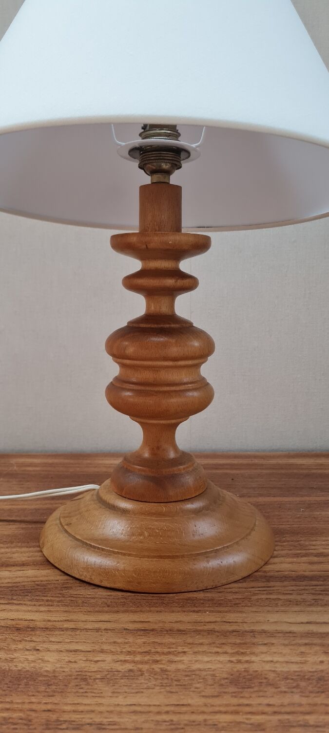 Turned wooden lamp