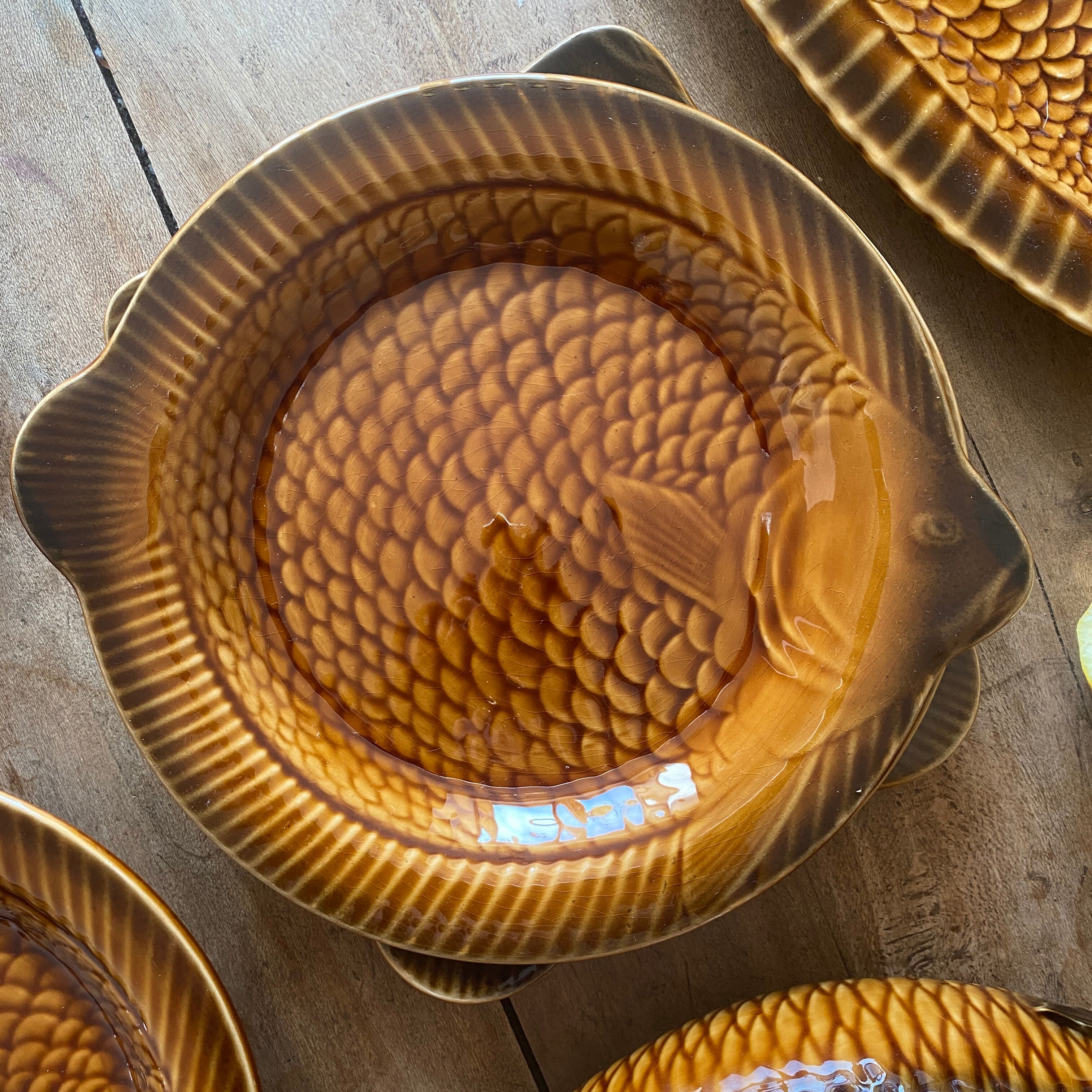 Set of 6 vintage plates fish sarreguemines