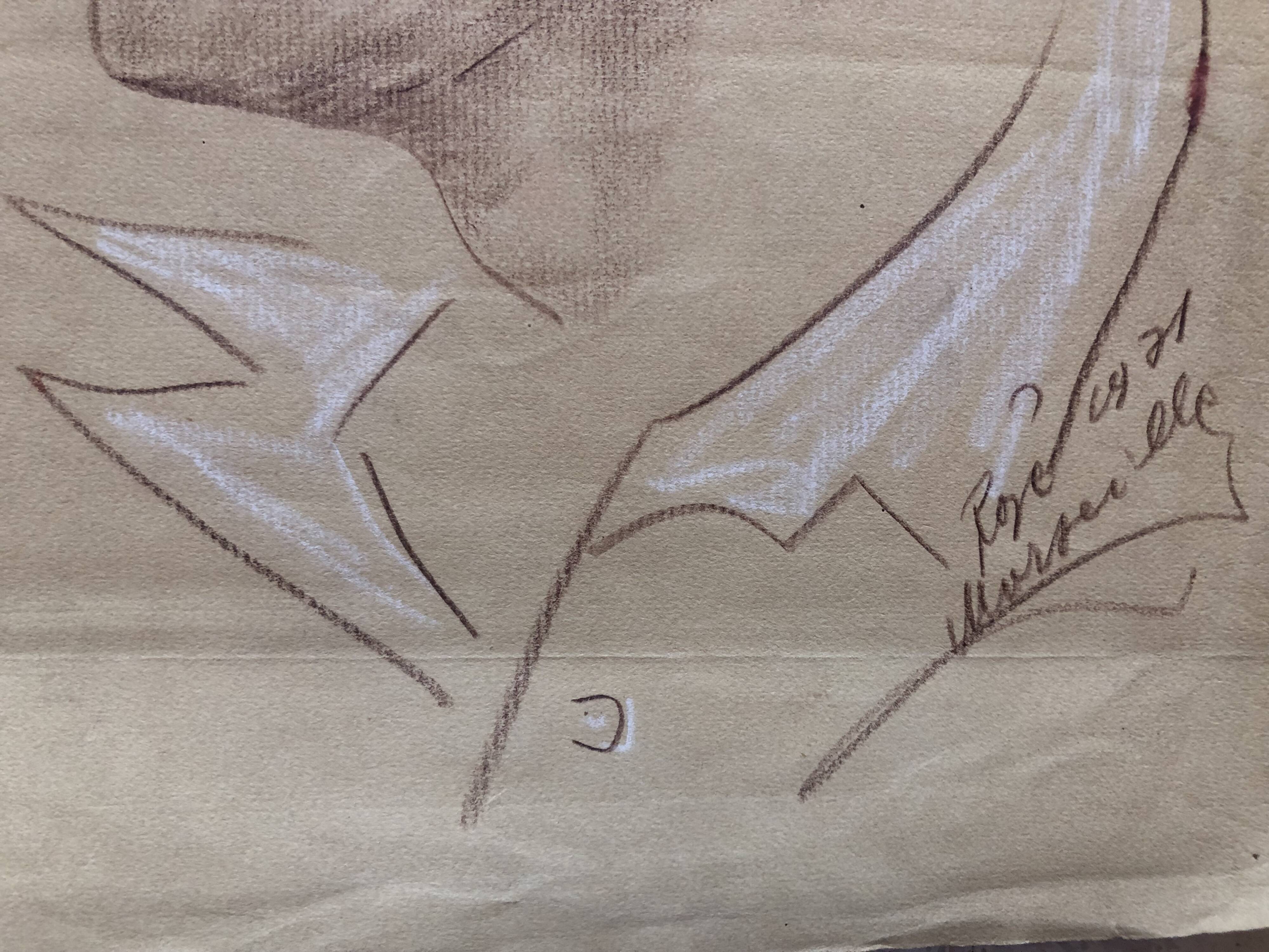 Pastel drawing 1971 man portrait with glasses, signed rose? marseille 13 bouche du rhône paper