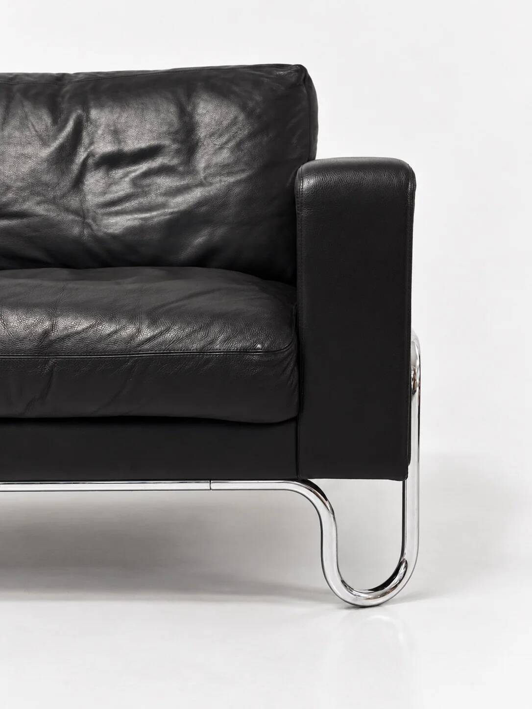 3-seater sofa W.H. Gispen for Dutch Originals, black leather and chrome