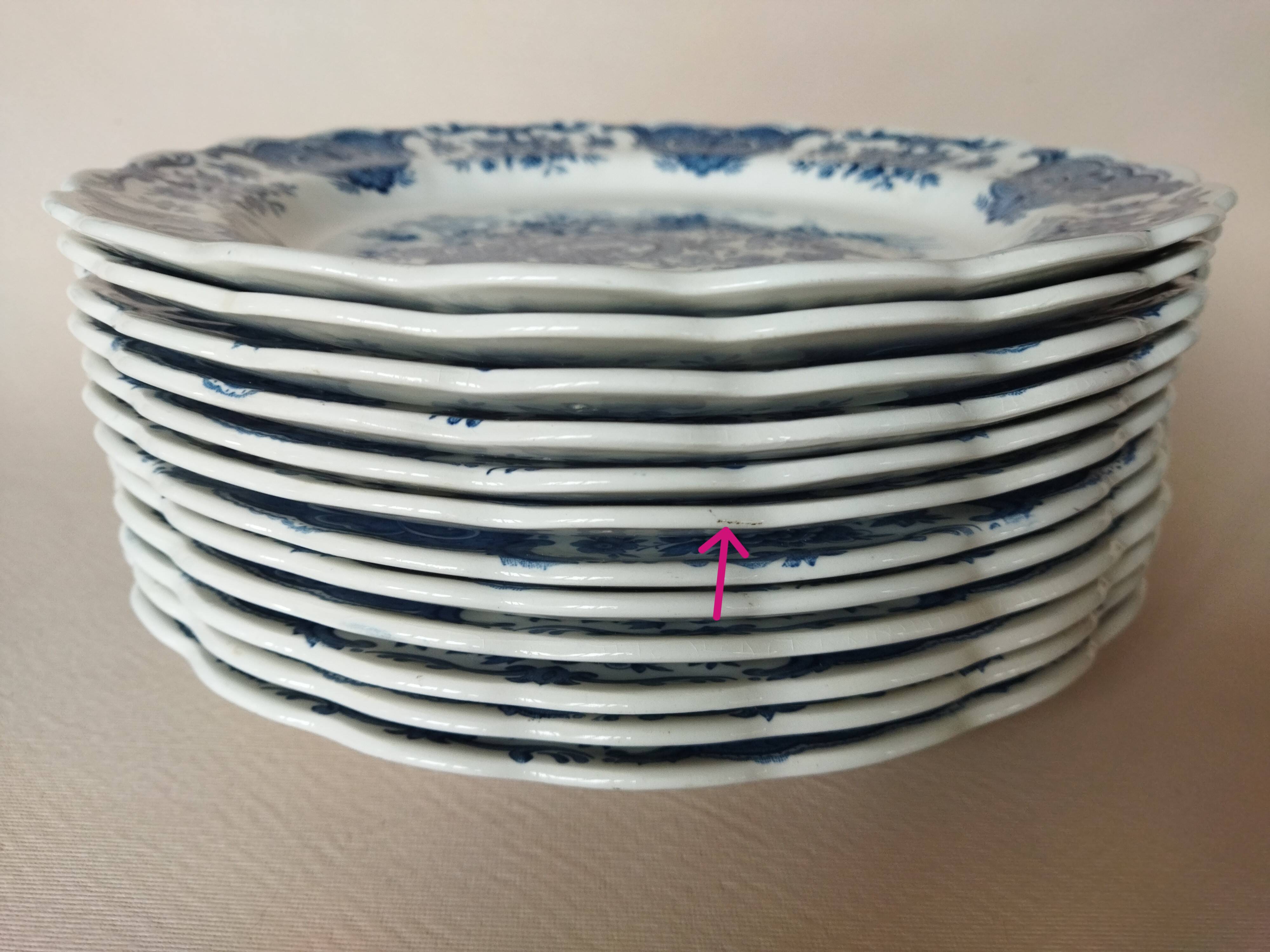 12 English dinner plates Ridgway "Windsor" ("Asiatic Pheasants") blue & white