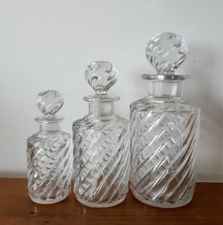 Trio de flacons cristal Baccarat modèle Bambou , vers 1910