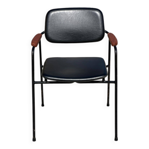 Fauteuil en métal, chêne - cuir 1950