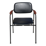 Vintage 1950s metal, oak and faux leather armchair