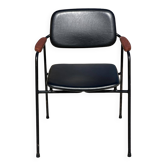 Vintage 1950s metal, oak and faux leather armchair