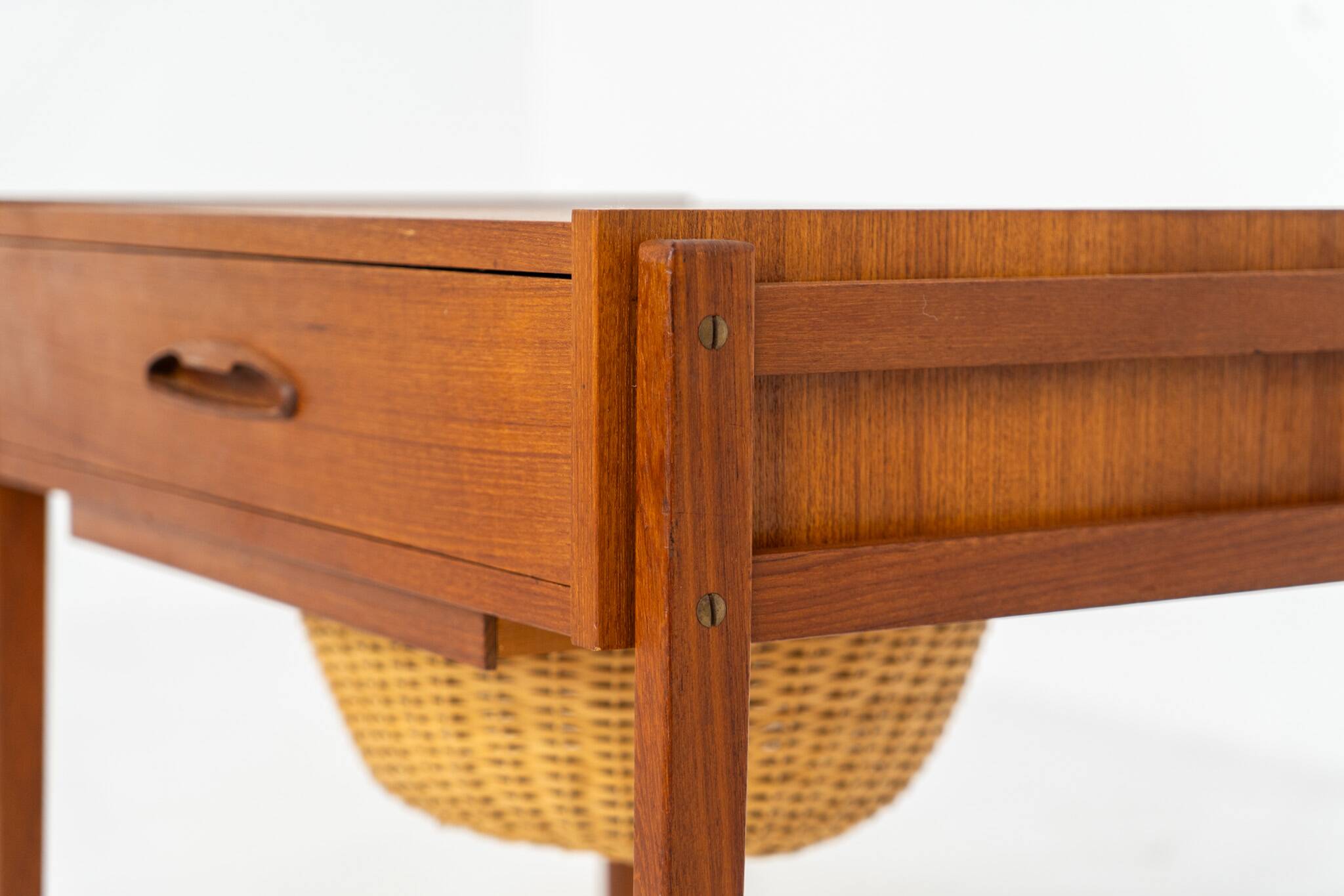Teak sewing trolley / side table on castors