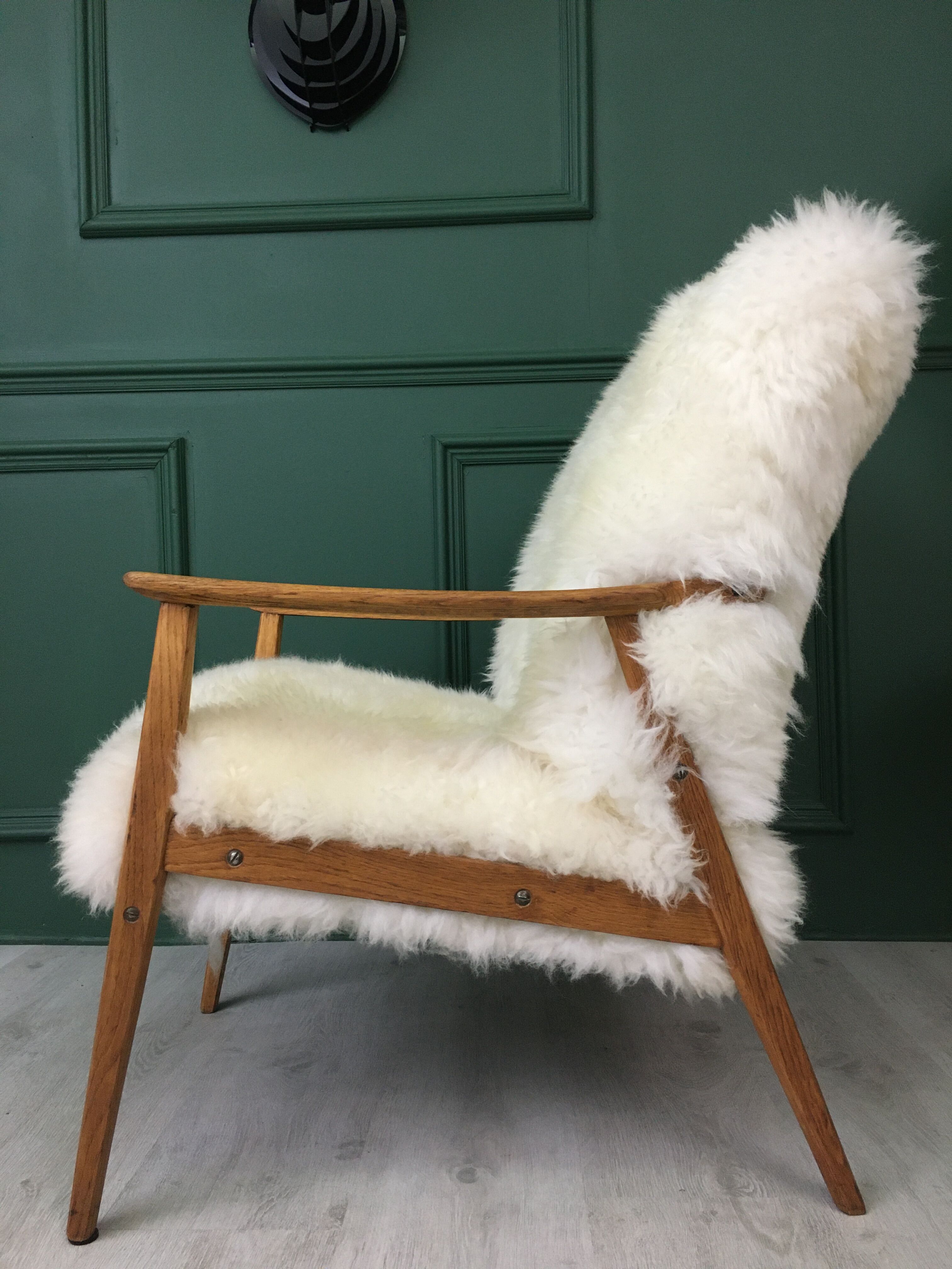 Vintage white sheepskin armchair