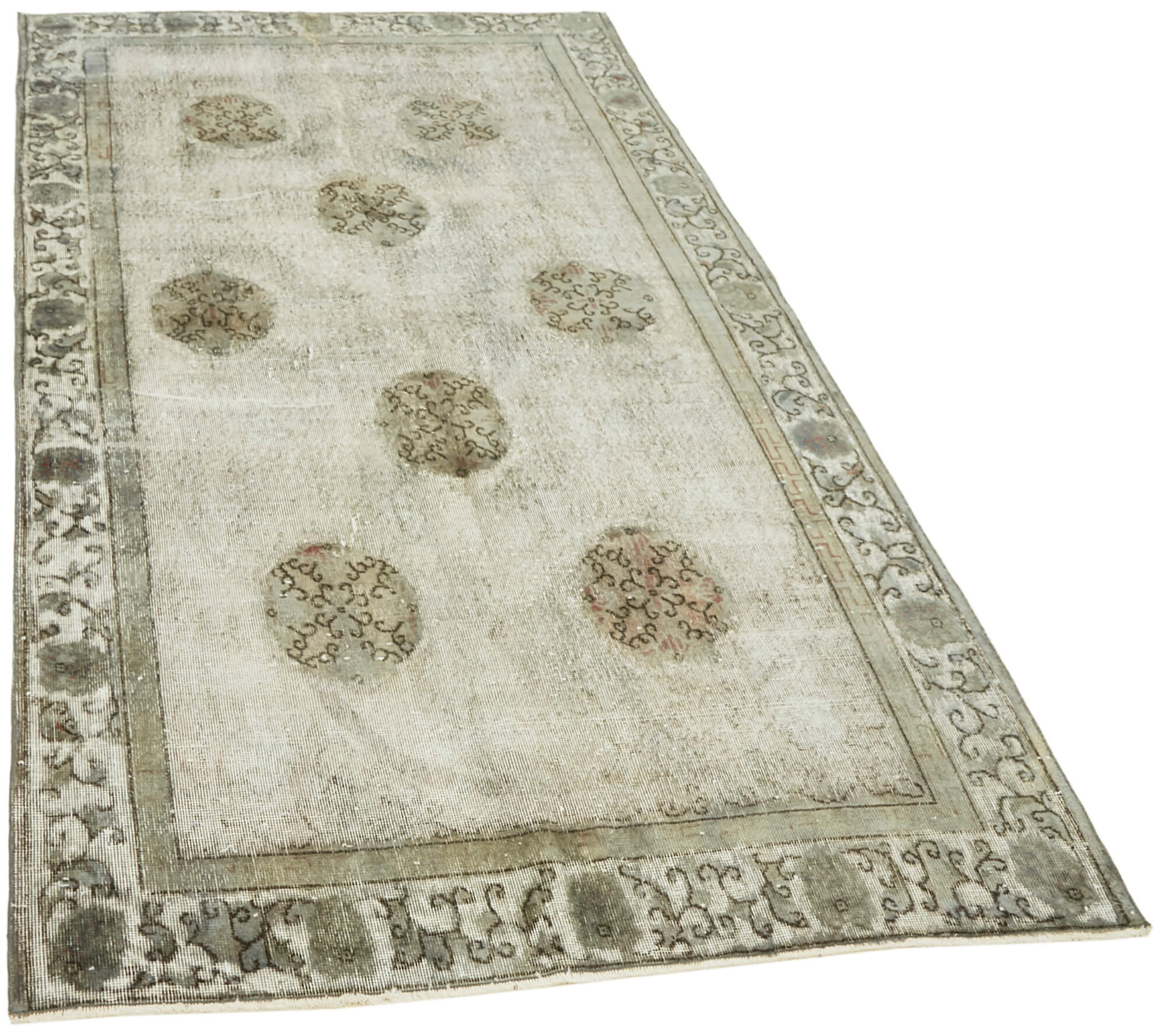 Handmade distressed anatolian 1980s 153 cm x 269 cm grey rug