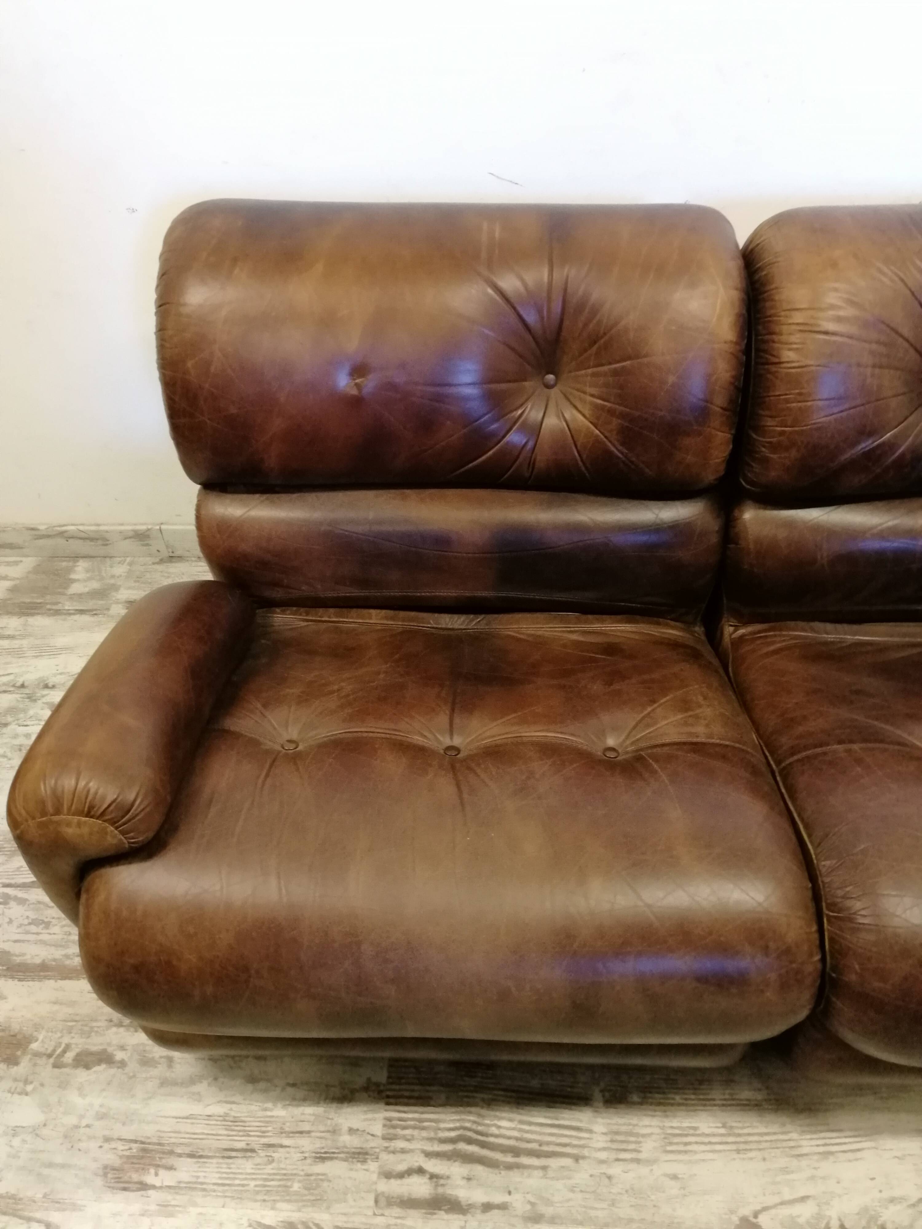 Vintage brown leather sofa 2 modules