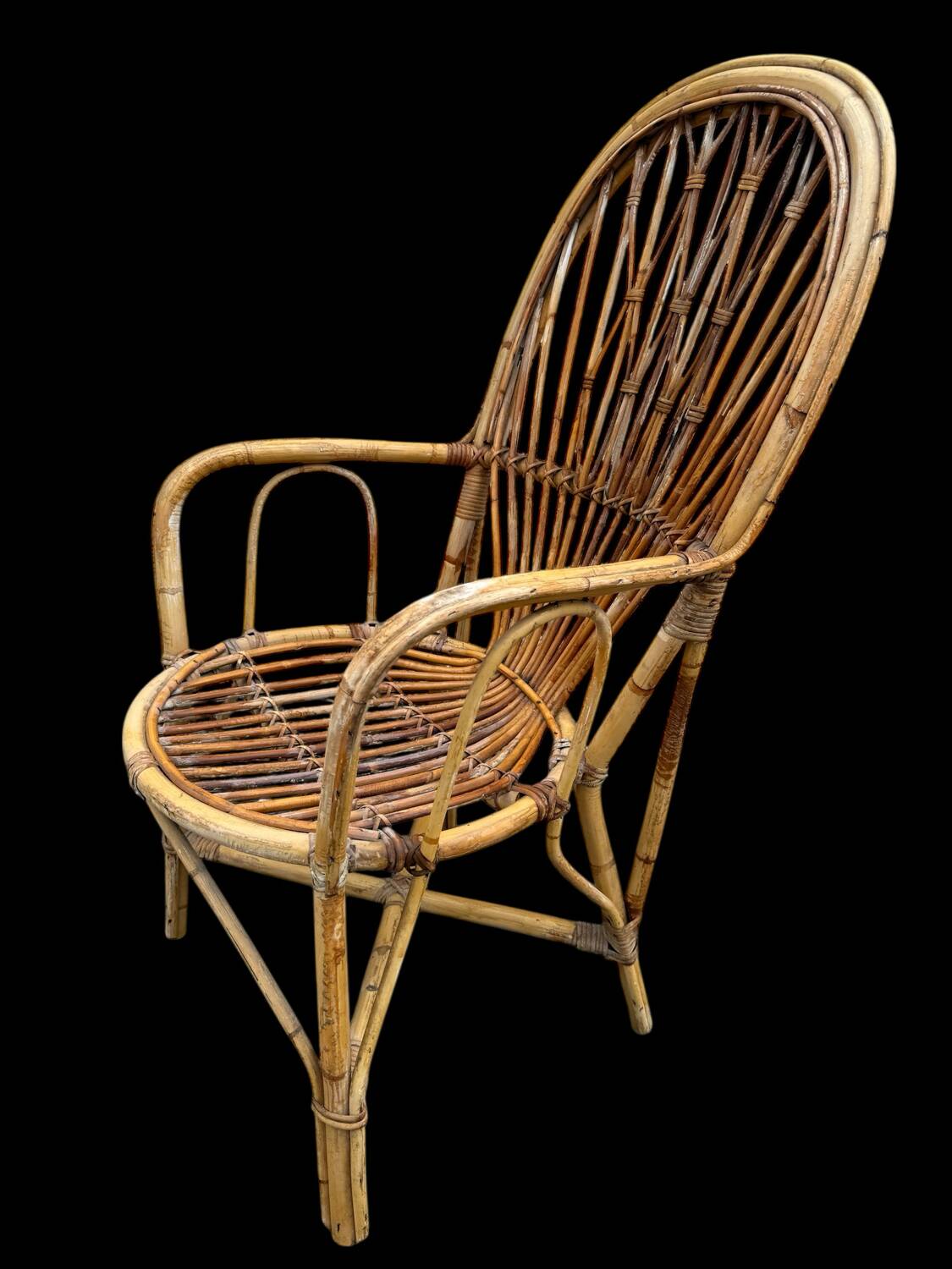 Rattan set of Provençal armchair and chair from the 60s