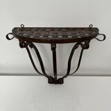 Small wall console Wrought iron trompe l'oeil stitched saddle leather