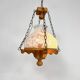 Large brutalist oak and marbled glass pendant, 1960s