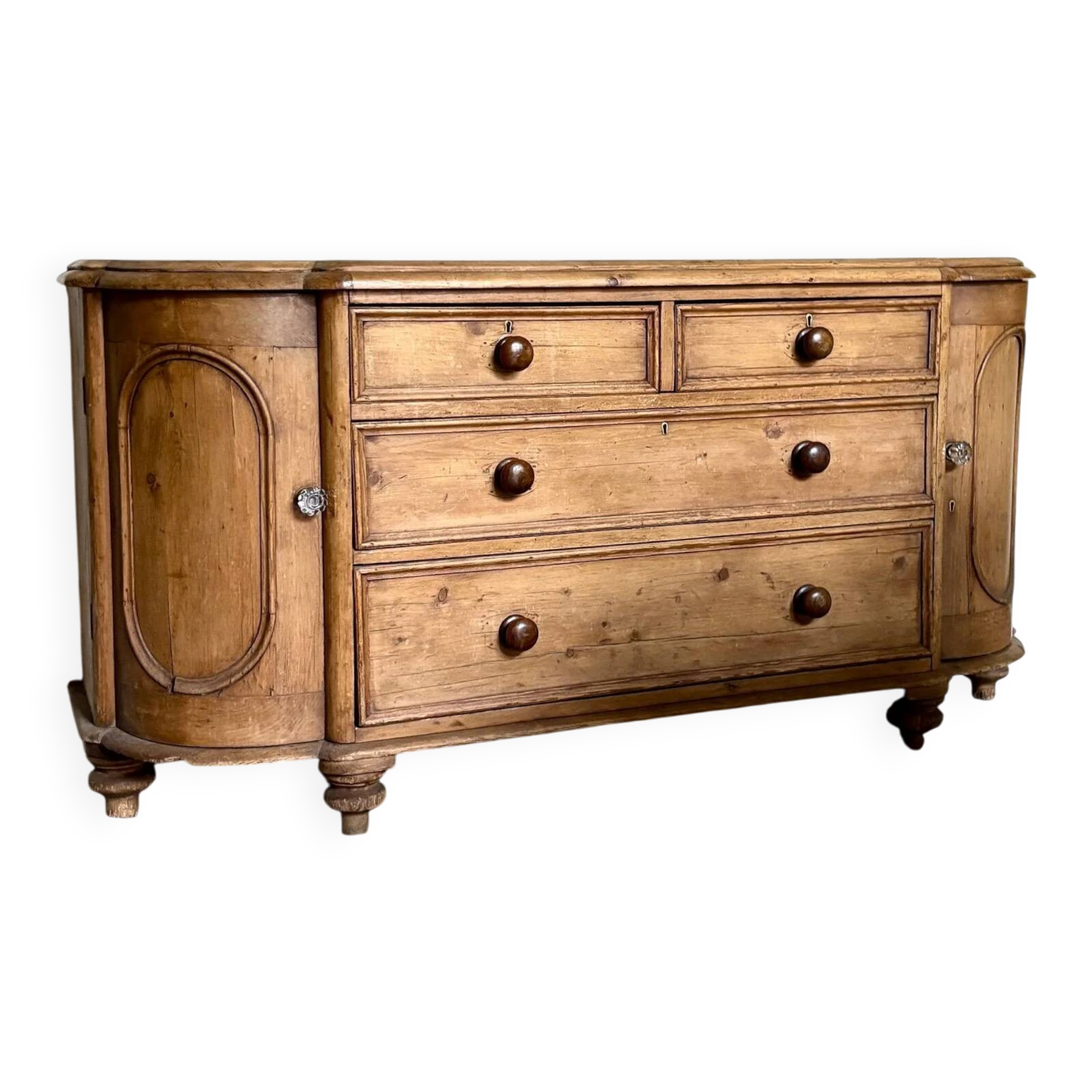 English half-moon sideboard, 2 doors and 4 drawers in light wood, 1930.