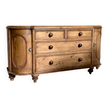 Buffet anglais demi-lune, 2 portes et 4 tiroirs en bois clair, 1930