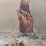 Marine watercolor 1890 by thomas bush hardy, sailing boats near the coast